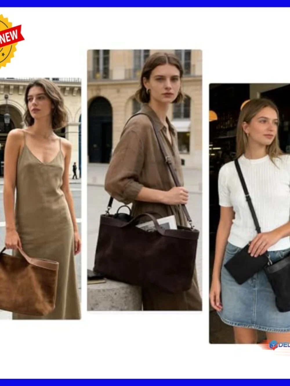 Genuine Suede Leather Tote Bag with Adjustable Strap and Internal Pouch